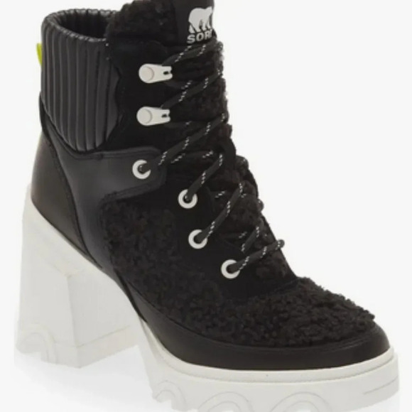 Sorel Women's Brex Leather & Faux Shearling Block Heel Lace-Up Bootie  Sz: 8 - Picture 1 of 13